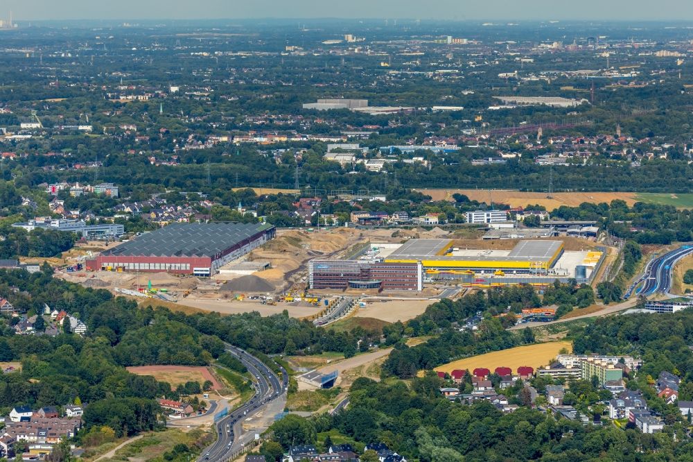 Bochum aus der Vogelperspektive: Baustelle zum Neubau eines DHL- Hub- Gebäudekomplexes auf dem Gelände des Logistikzentrums im Entwicklungsgebiet MARK 51°7 in Bochum im Bundesland Nordrhein-Westfalen, Deutschland