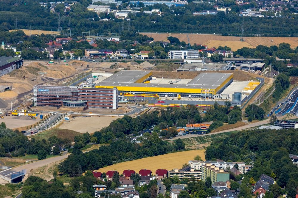 Luftbild Bochum - Baustelle zum Neubau eines DHL- Hub- Gebäudekomplexes auf dem Gelände des Logistikzentrums im Entwicklungsgebiet MARK 51°7 in Bochum im Bundesland Nordrhein-Westfalen, Deutschland