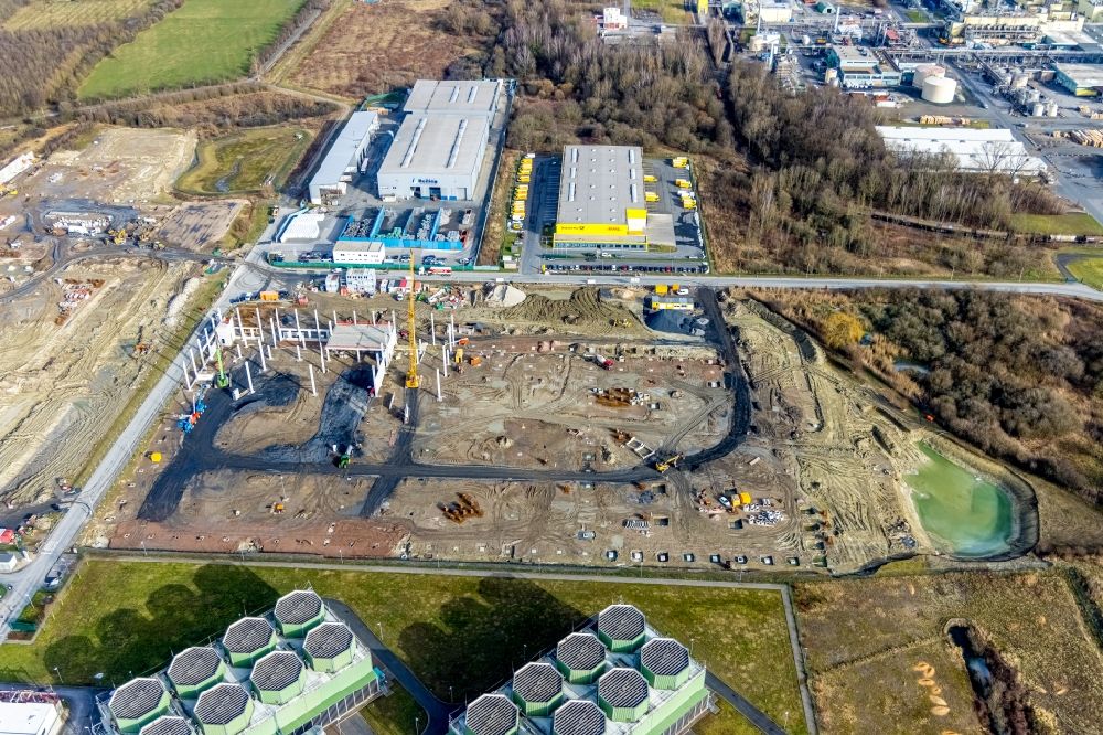 Hamm von oben - Baustelle zum Neubau Distribution Park im Ortsteil Uentrop in Hamm im Bundesland Nordrhein-Westfalen, Deutschland