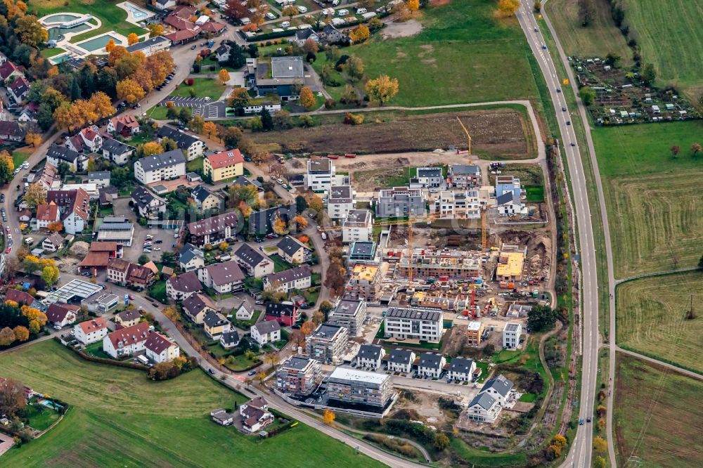 Luftaufnahme Kirchzarten - Baustelle zum Neubau Einfamilienhaus Siedlung in Kirchzarten im Bundesland Baden-Württemberg, Deutschland