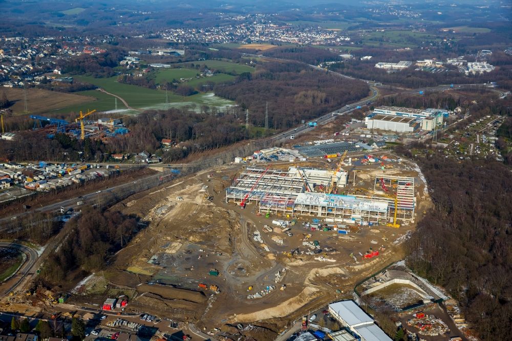 Wuppertal von oben - Baustelle zum Neubau des Einrichtungshaus - Möbelmarkt IKEA in Wuppertal im Bundesland Nordrhein-Westfalen