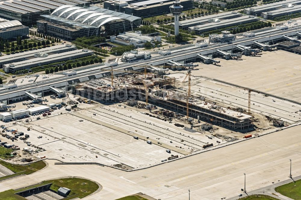 Luftbild München-Flughafen - Baustelle zum Neubau Erweiterung Terminal 1 in München-Flughafen im Bundesland Bayern, Deutschland