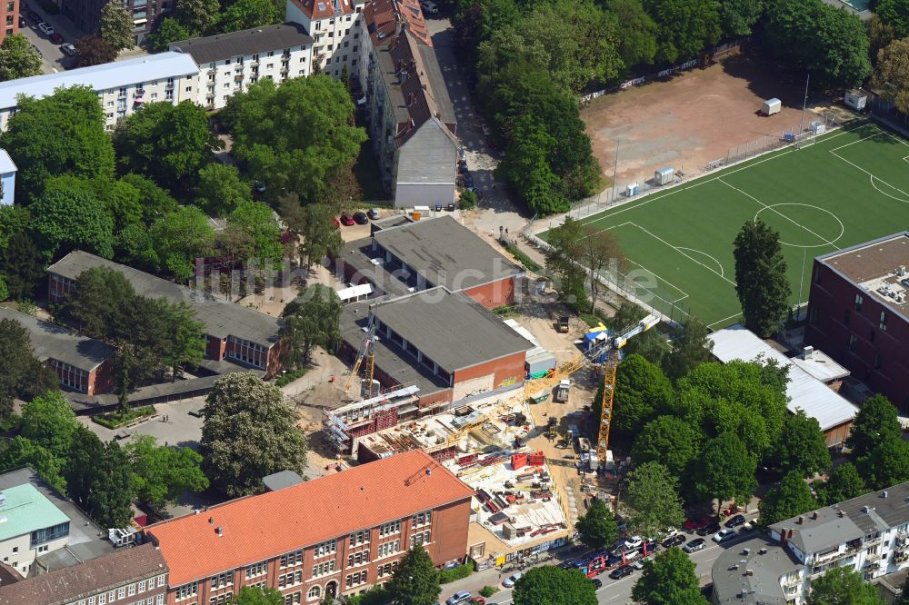Luftaufnahme Hamburg - Baustelle zum Neubau eines Erweiterungsbaues der Schule Gymnasium Lerchenfeld in Hamburg, Deutschland