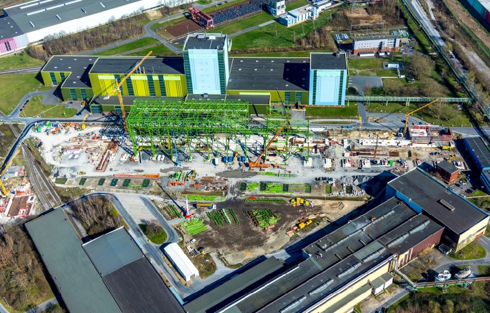 Dortmund von oben - Baustelle zum Neubau einer Feuerbeschichtungsanlage der thyssenkrupp Steel Europe AG in Dortmund im Bundesland Nordrhein-Westfalen, Deutschland