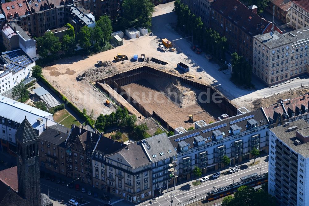 Luftbild Karlsruhe - Baustelle zum Neubau des Finanzamt Karlsruhe-Stadt in Karlsruhe im Bundesland Baden-Württemberg, Deutschland