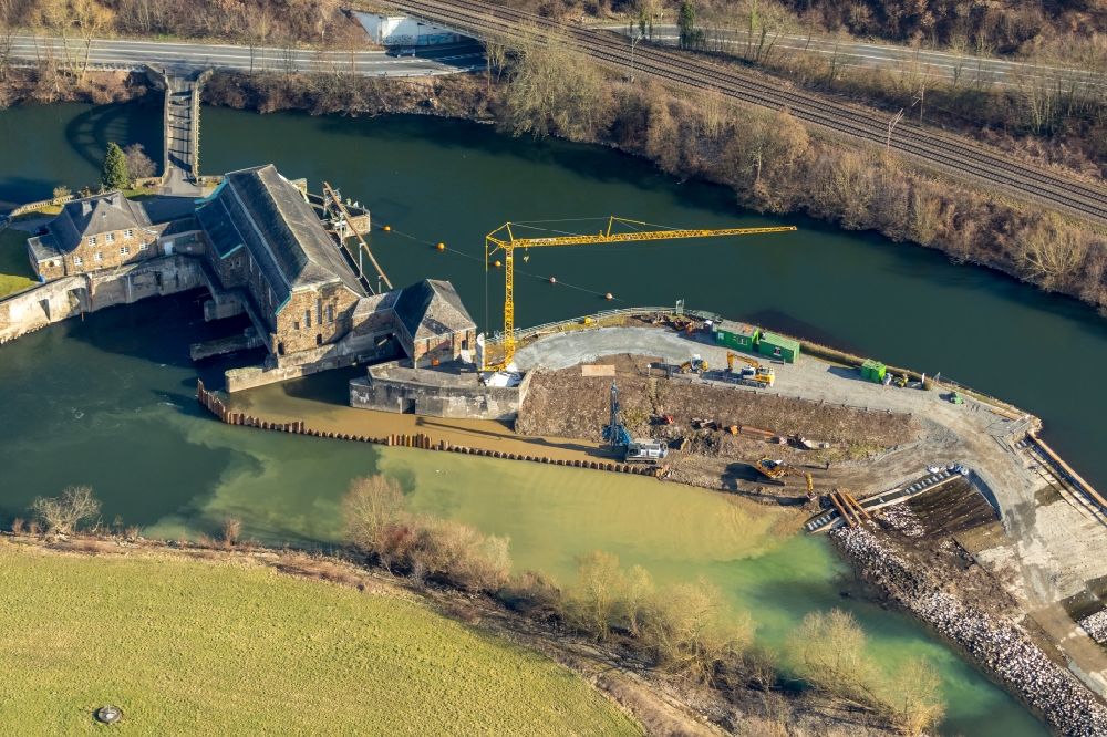 Witten von oben - Baustelle zum Neubau einer Fischaufstiegsanlage am Wasserkraftwerk Hohenstein der innogy SE in Witten im Bundesland Nordrhein-Westfalen, Deutschland