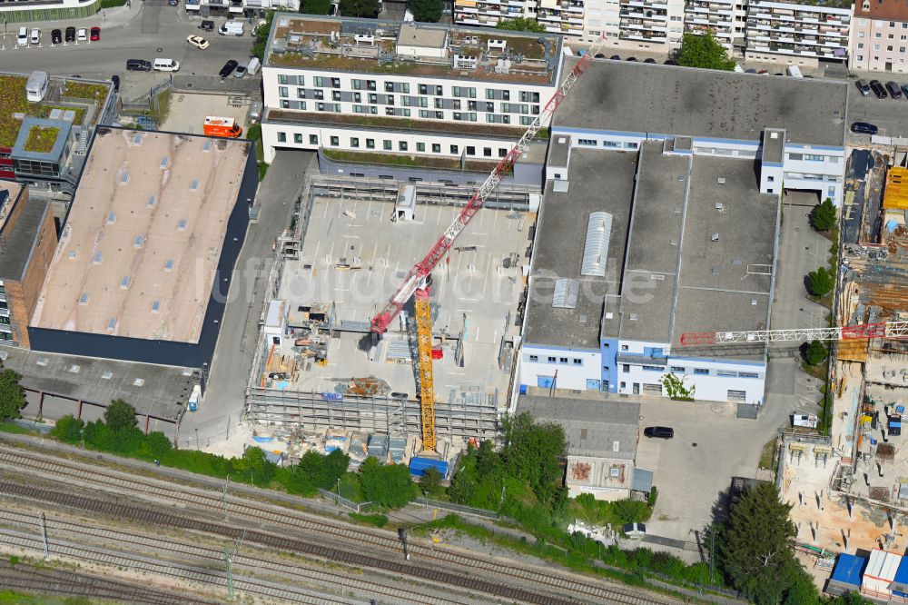 Luftaufnahme München - Baustelle zum Neubau an der Flößergasse in München im Bundesland Bayern, Deutschland