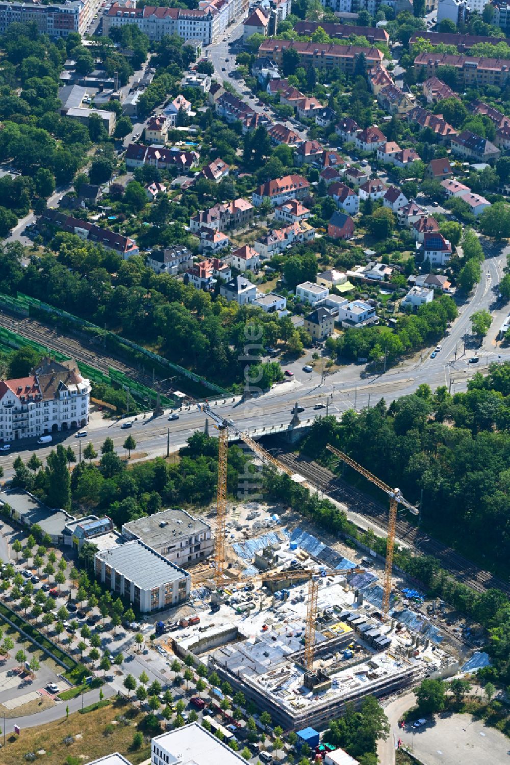 Luftbild Leipzig - Baustelle zum Neubau eines Forschungs- Gebäudes und Bürokomplex BioSquare Leipzig in Leipzig im Bundesland Sachsen, Deutschland