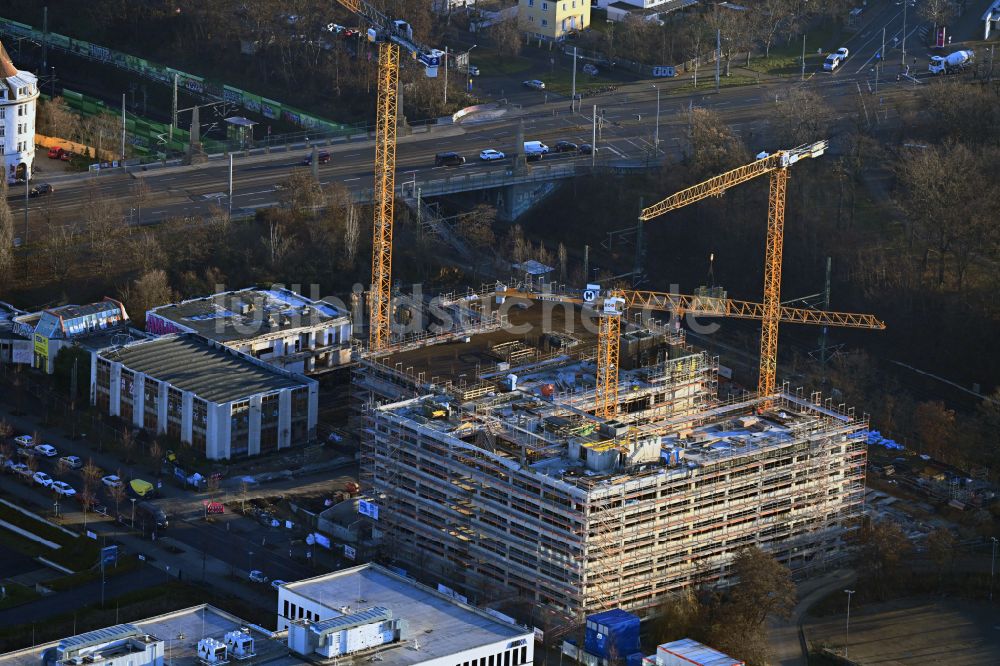 Leipzig von oben - Baustelle zum Neubau eines Forschungs- Gebäudes und Bürokomplex BioSquare Leipzig in Leipzig im Bundesland Sachsen, Deutschland