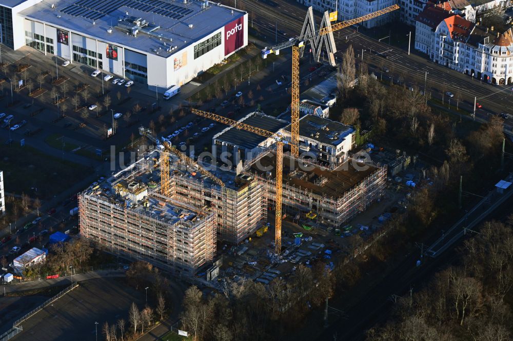 Luftaufnahme Leipzig - Baustelle zum Neubau eines Forschungs- Gebäudes und Bürokomplex BioSquare Leipzig in Leipzig im Bundesland Sachsen, Deutschland