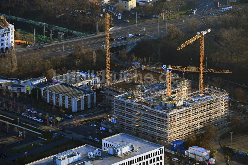 Luftaufnahme Leipzig - Baustelle zum Neubau eines Forschungs- Gebäudes und Bürokomplex BioSquare Leipzig in Leipzig im Bundesland Sachsen, Deutschland