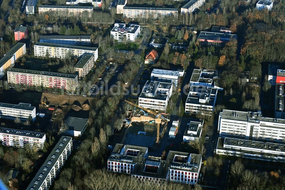 Berlin von oben - Baustelle zum Neubau eines Forschungs- Gebäudes und Bürokomplex auf Biotech-Park in Buch in Berlin, Deutschland