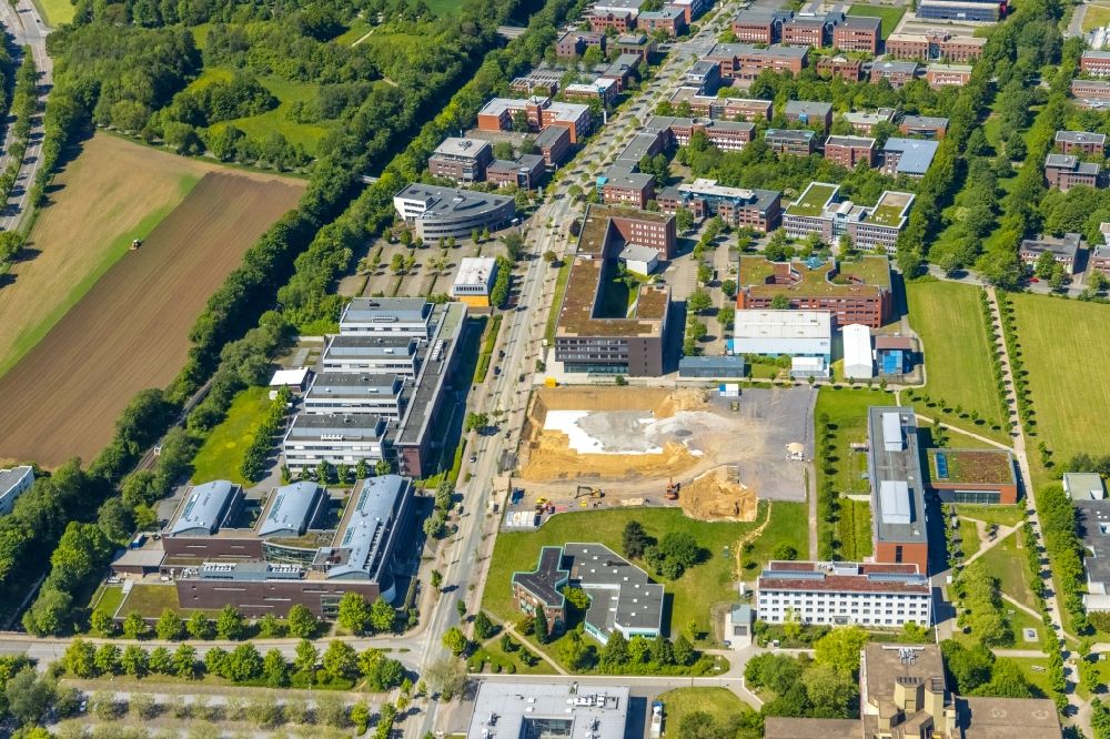 Luftbild Dortmund - Baustelle zum Neubau eines Forschungs- Gebäudes und Bürokomplex des For­schungs­zen­trum CALEDO an der Otto-Hahn-Straße in Dortmund im Bundesland Nordrhein-Westfalen, Deutschland