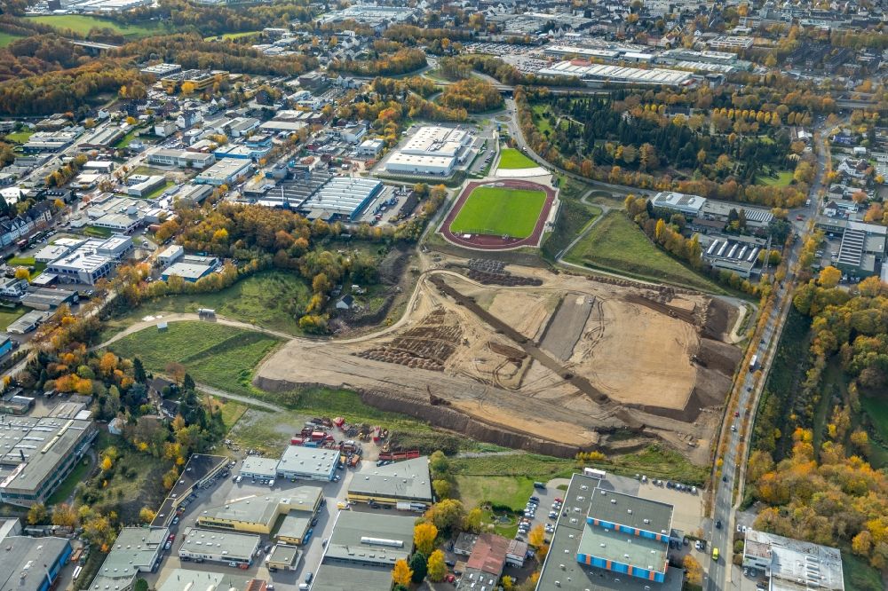 Luftbild Velbert - Baustelle zum Neubau eines Fußballstadion an der Industriestraße in Velbert im Bundesland Nordrhein-Westfalen, Deutschland