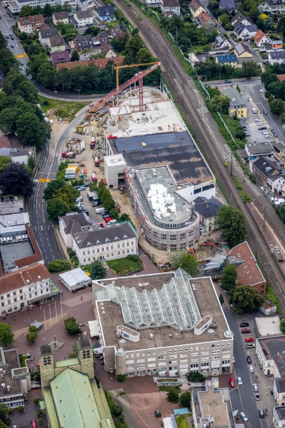 Luftaufnahme Unna - Baustelle zum Neubau des Gebäudekomplexes des Einkaufszentrum im Ortsteil Alte Heide in Unna im Bundesland Nordrhein-Westfalen, Deutschland