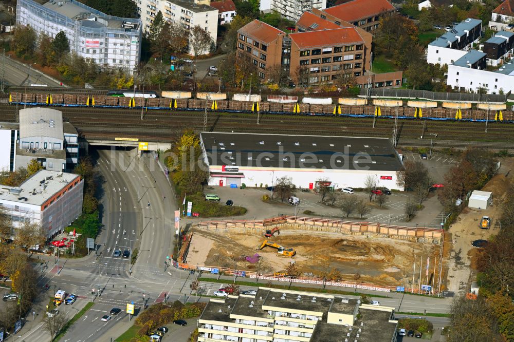 Luftaufnahme Regensburg - Baustelle zum Neubau des Gebäudekomplexes des Einkaufszentrum Zweirad Center Stadler in Regensburg im Bundesland Bayern, Deutschland