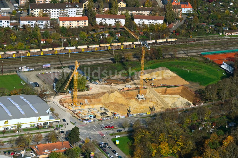 Regensburg von oben - Baustelle zum Neubau des Gebäudekomplexes des Einkaufszentrum Zweirad Center Stadler in Regensburg im Bundesland Bayern, Deutschland