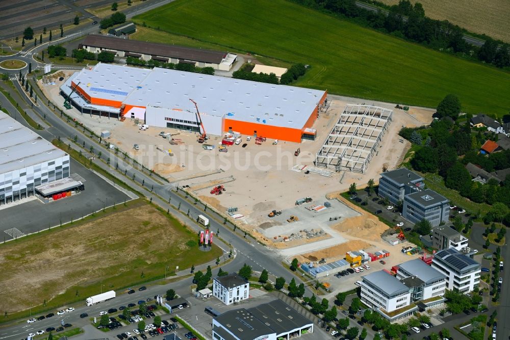 Luftbild Paderborn - Baustelle zum Neubau- Gebäude des Baumarktes an der Wilfried-Finke-Allee in Paderborn im Bundesland Nordrhein-Westfalen, Deutschland