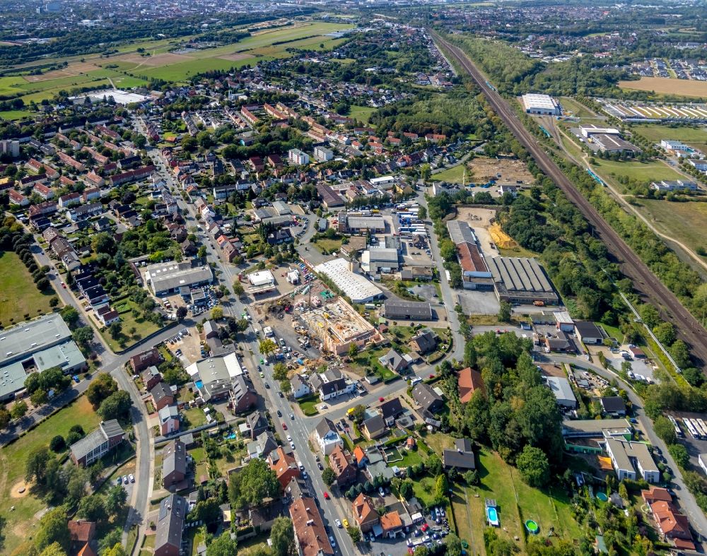 Hamm von oben - Baustelle zum Neubau des Gebäudekomplexes des Einkaufszentrum an der Ahlener Straße in Hamm im Bundesland Nordrhein-Westfalen, Deutschland