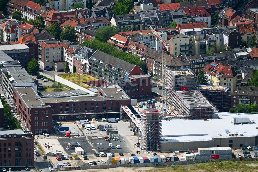 Luftbild Münster - Baustelle zum Neubau des Gebäudekomplexes des Einkaufszentrum Hafenmarkt in Münster im Bundesland Nordrhein-Westfalen, Deutschland