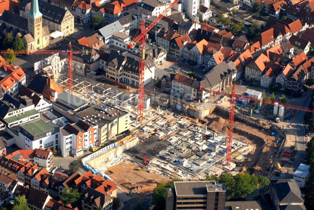 Luftaufnahme Hameln - Baustelle zum Neubau des Gebäudekomplexes des Einkaufszentrum Stadt-Galerie Hameln in Hameln im Bundesland Niedersachsen, Deutschland