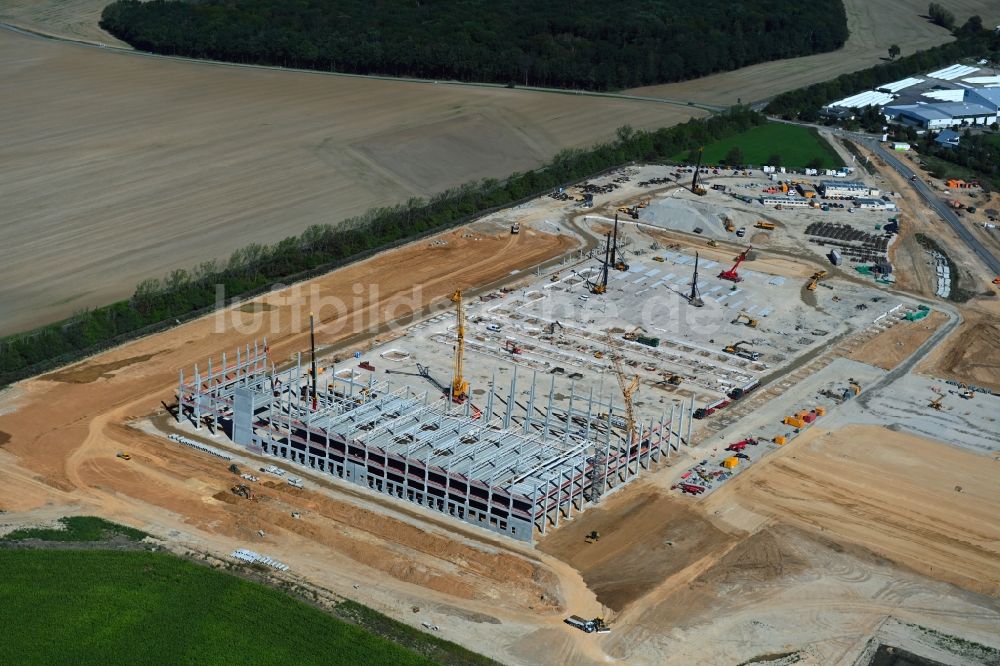 Luftbild Gera - Baustelle zum Neubau eines Gebäudekomplexes auf dem Gelände des Logistikzentrums Amazon im Ortsteil Cretzschwitz in Gera im Bundesland Thüringen, Deutschland