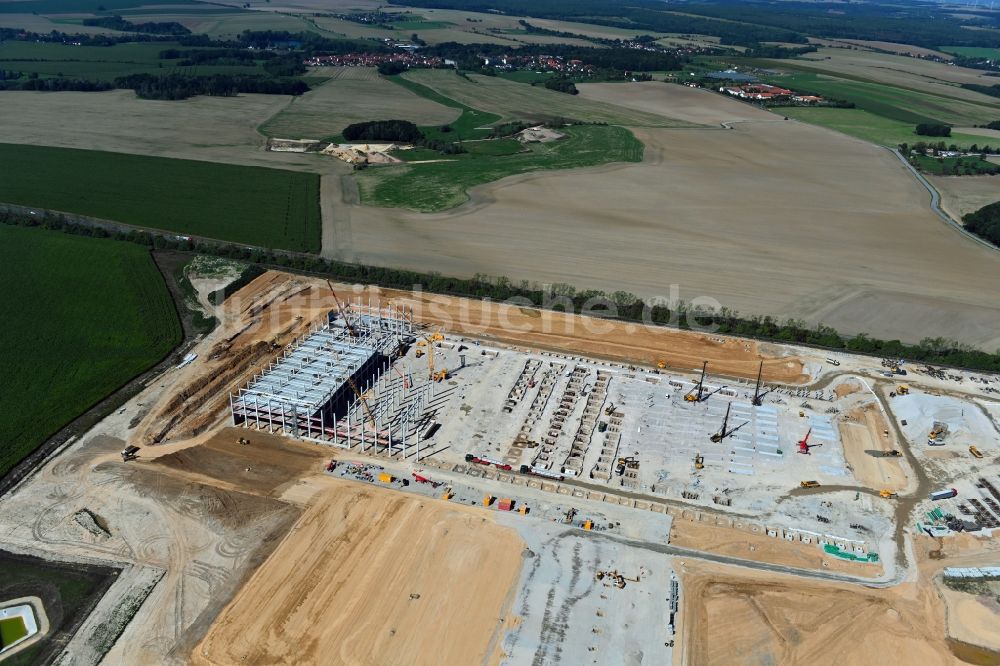 Luftbild Gera - Baustelle zum Neubau eines Gebäudekomplexes auf dem Gelände des Logistikzentrums Amazon im Ortsteil Cretzschwitz in Gera im Bundesland Thüringen, Deutschland