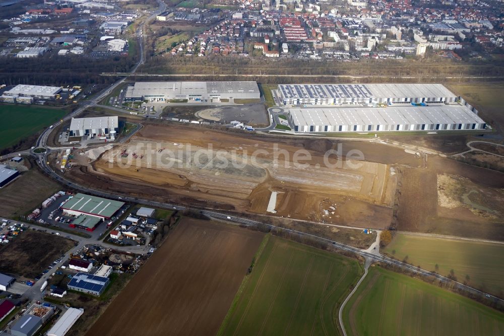 Luftbild Göttingen - Baustelle zum Neubau eines Gebäudekomplexes auf dem Gelände des Logistikzentrums ID Logistics in Göttingen im Bundesland Niedersachsen, Deutschland