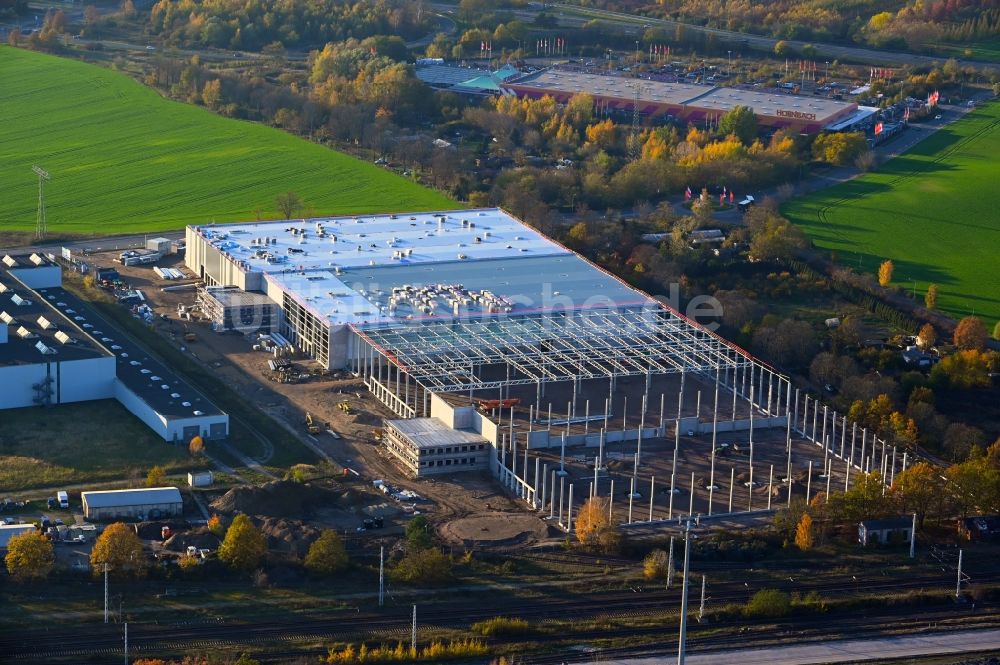 Luftbild Marquardt - Baustelle zum Neubau eines Gebäudekomplexes auf dem Gelände des Logistikzentrums in Marquardt im Bundesland Brandenburg, Deutschland