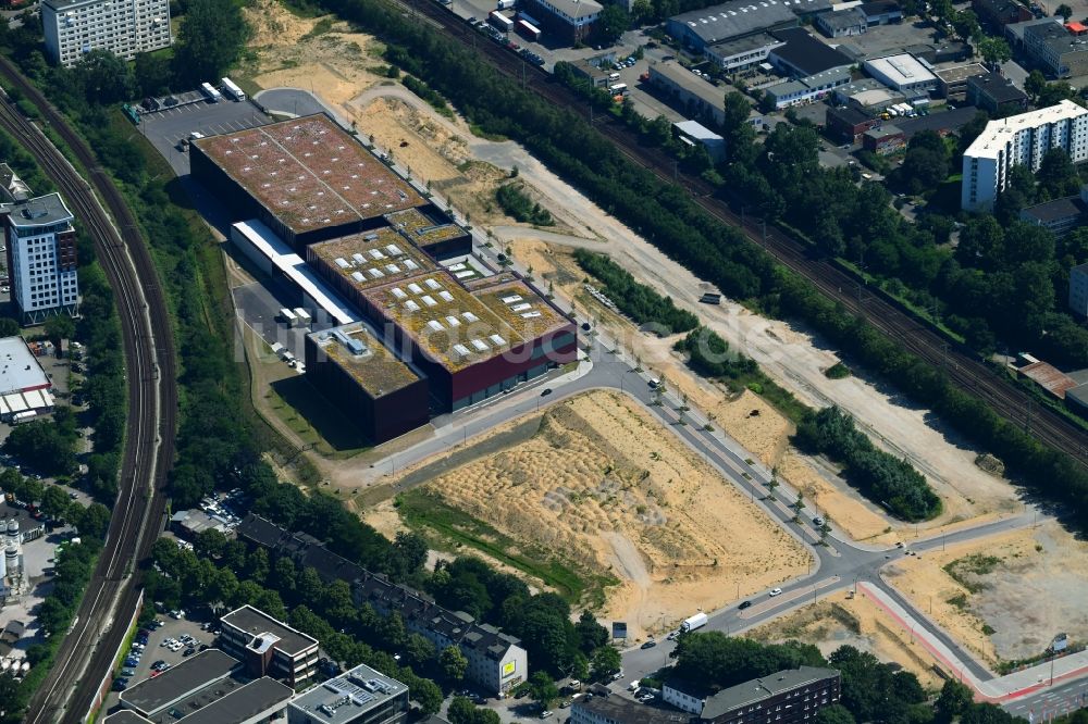 Hamburg von oben - Baustelle zum Neubau eines Gebäudekomplexes auf dem Gelände des Logistikzentrums der Sprinkenhof AG für die Opernwerkstätten der Staatsoper im Ortsteil Rothenburgsort in Hamburg, Deutschland