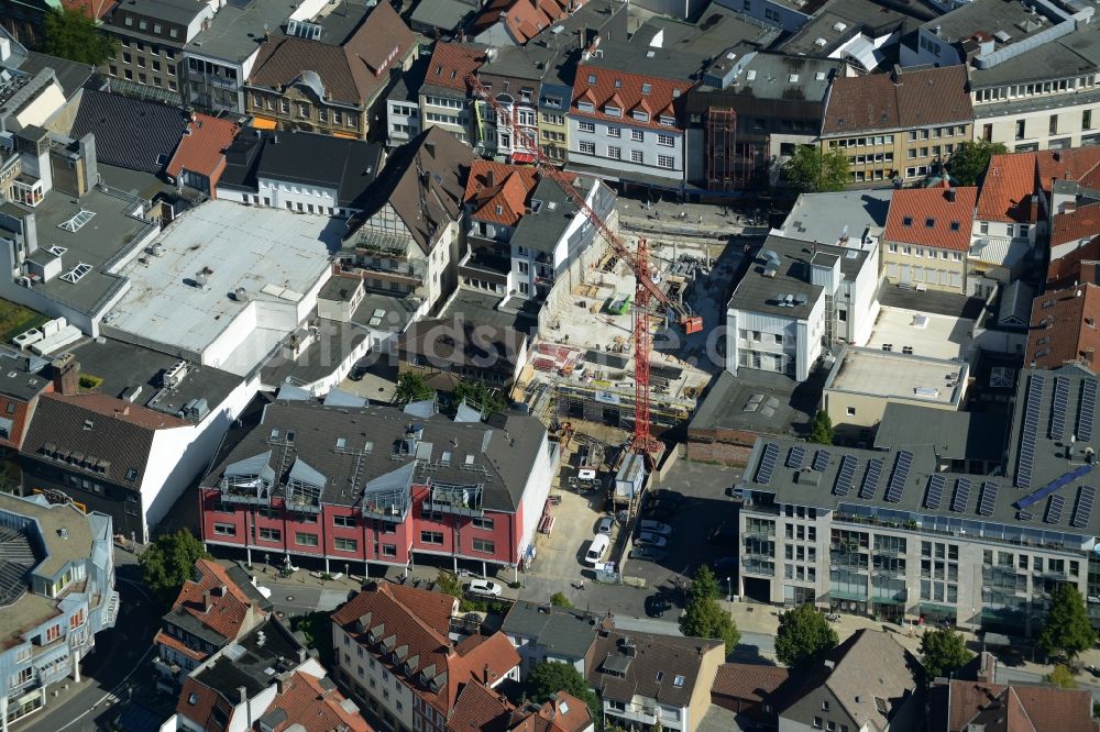 Osnabrück von oben - Baustelle zum Neubau eines Geschäftshauses in der Fußgängerzone der Großen Straße in der Innenstadt von Osnabrück im Bundesland Niedersachsen