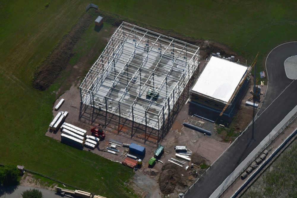 Schopfheim von oben - Baustelle zum Neubau einer Gewerbehalle in Stahlkonstruktion in Schopfheim im Bundesland Baden-Württemberg, Deutschland