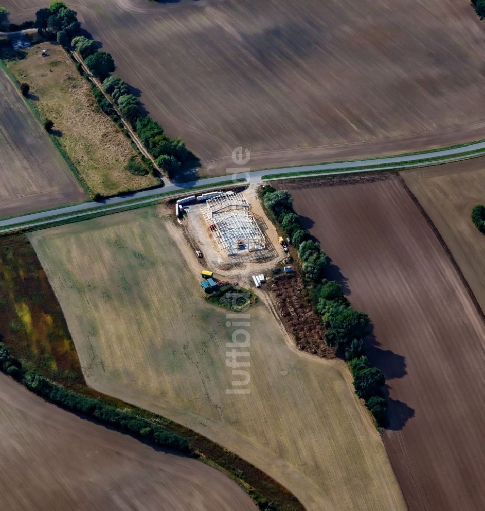 Luftbild Stein - Baustelle zum Neubau einer Halle in Stein im Bundesland Schleswig-Holstein, Deutschland