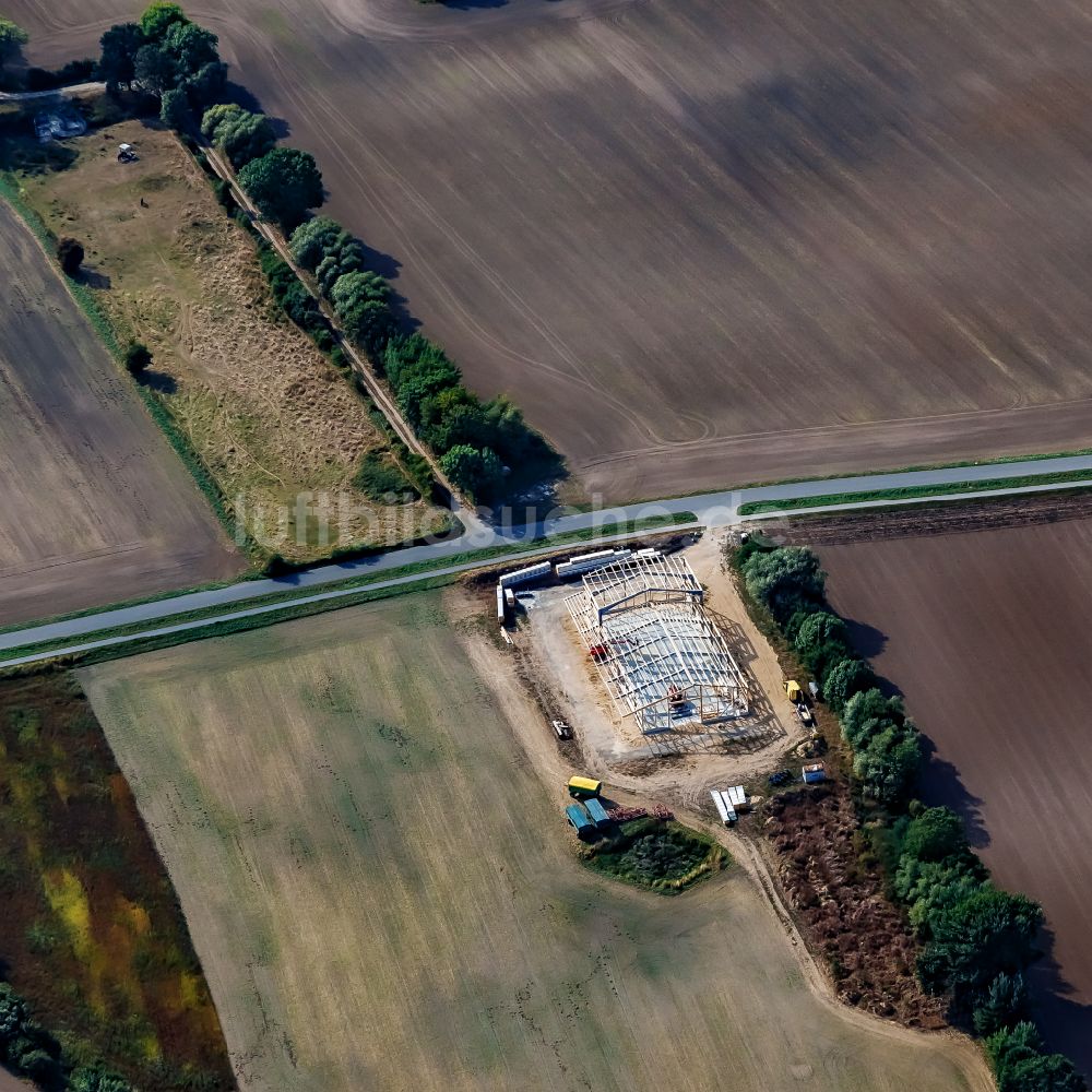 Luftaufnahme Stein - Baustelle zum Neubau einer Halle in Stein im Bundesland Schleswig-Holstein, Deutschland