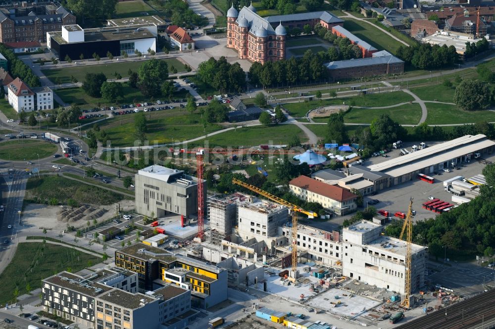 Karlsruhe von oben - Baustelle zum Neubau der Hauptfeuerwache in Karlsruhe im Bundesland Baden-Württemberg, Deutschland