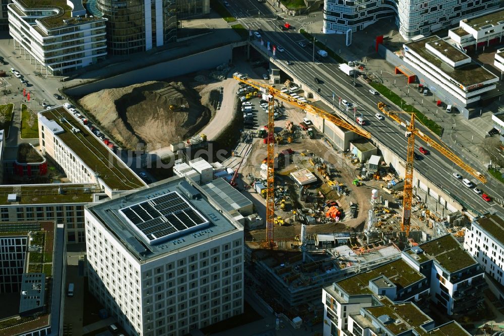 Luftbild Stuttgart - Baustelle zum Neubau des Hochhaus- Gebäudekomplexes an der Heilbronner Straße im Europaviertel in Stuttgart im Bundesland Baden-Württemberg, Deutschland
