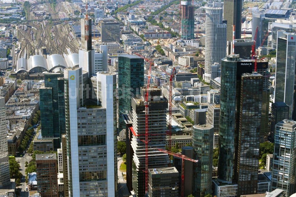 Frankfurt am Main von oben - Baustelle zum Neubau des Hochhaus- Gebäudekomplexes OMNITURM in Frankfurt am Main im Bundesland Hessen, Deutschland