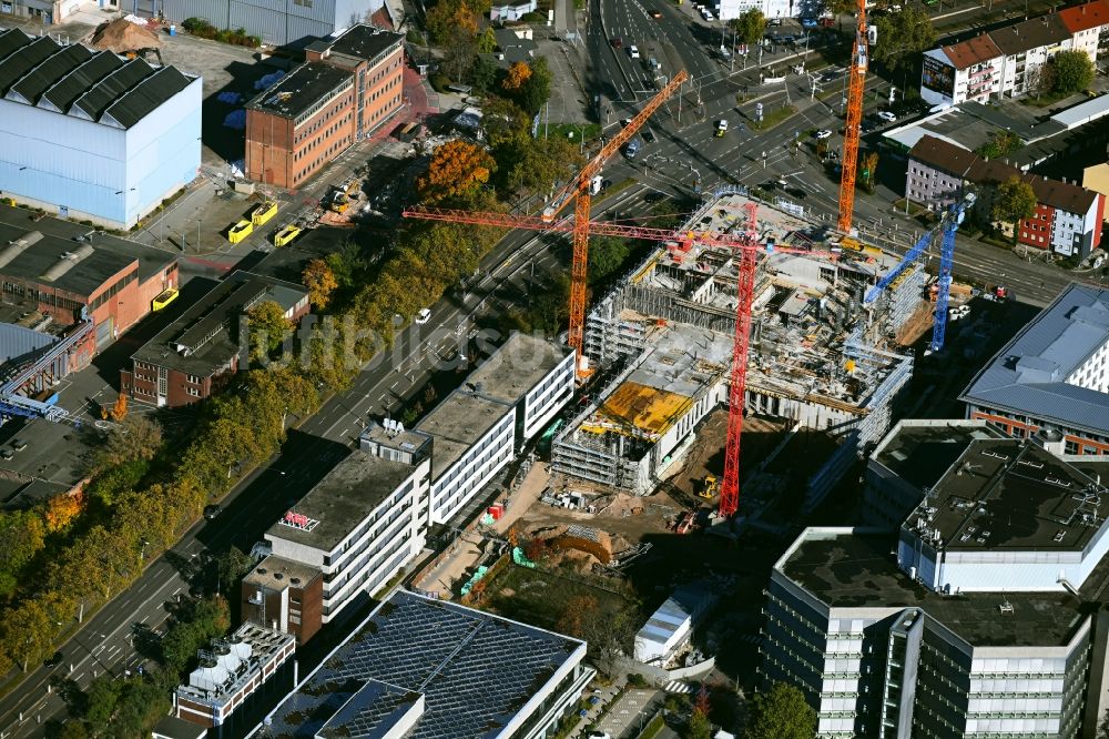 Luftbild Mannheim - Baustelle zum Neubau des Hochhaus- Gebäudekomplexes im Ortsteil Käfertal in Mannheim im Bundesland Baden-Württemberg, Deutschland