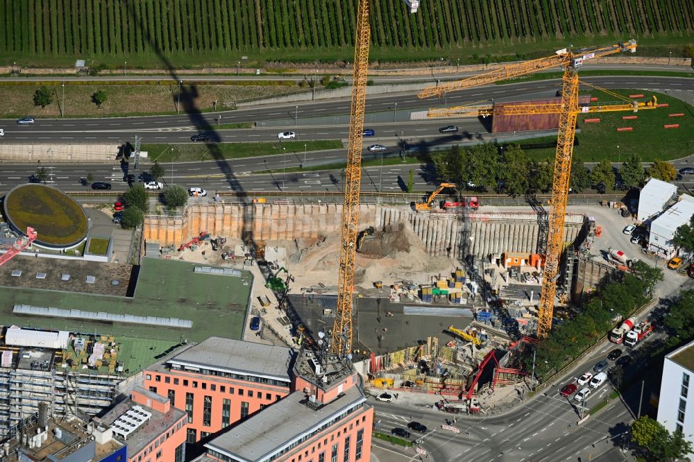Luftbild Stuttgart - Baustelle zum Neubau des Hochhaus- Gebäudekomplexes Porsche Tower im Ortsteil Feuerbach-Ost in Stuttgart im Bundesland Baden-Württemberg, Deutschland