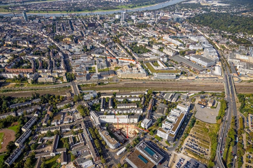 Düsseldorf von oben - Baustelle zum Neubau des Hochhaus- Gebäudekomplexes des UpperNord Tower in Düsseldorf im Bundesland Nordrhein-Westfalen, Deutschland