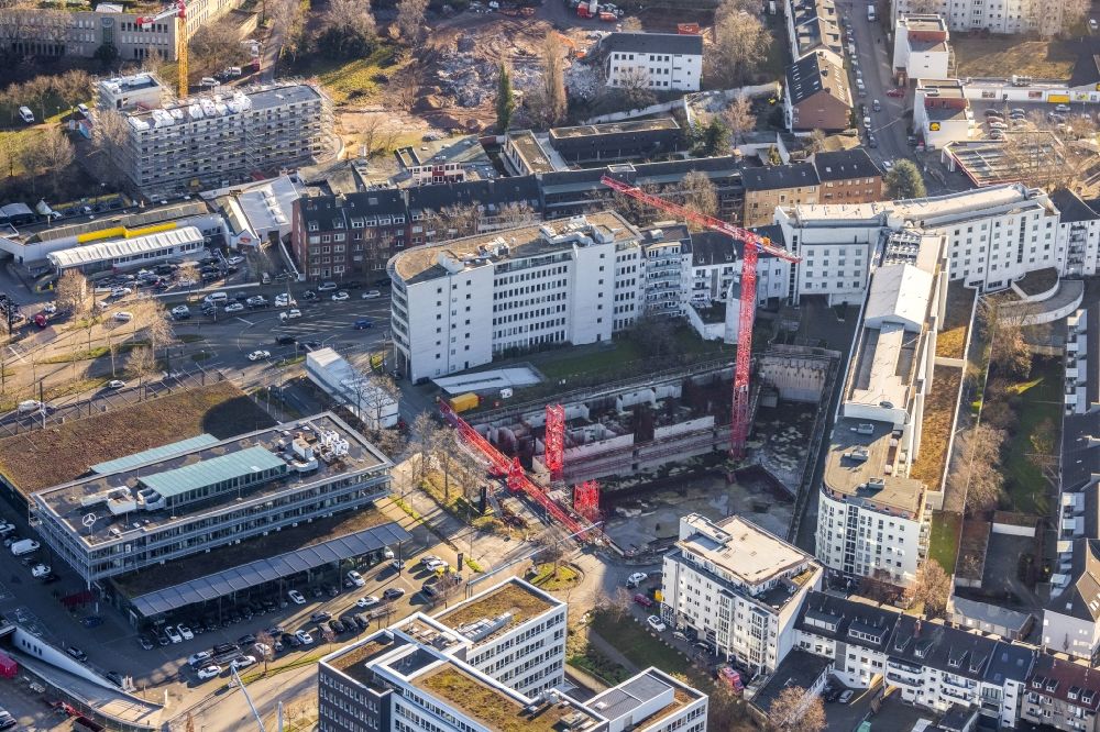 Düsseldorf von oben - Baustelle zum Neubau des Hochhaus- Gebäudekomplexes des UpperNord Tower in Düsseldorf im Bundesland Nordrhein-Westfalen, Deutschland