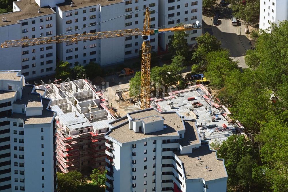 Luftbild Berlin - Baustelle zum Neubau des Hochhaus- Gebäudekomplexes Wohnturm am Theodor-Loos-Weg in Berlin, Deutschland
