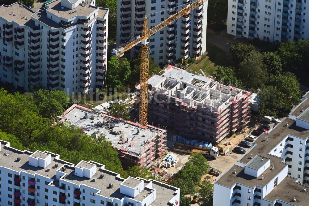 Luftbild Berlin - Baustelle zum Neubau des Hochhaus- Gebäudekomplexes Wohnturm am Theodor-Loos-Weg in Berlin, Deutschland