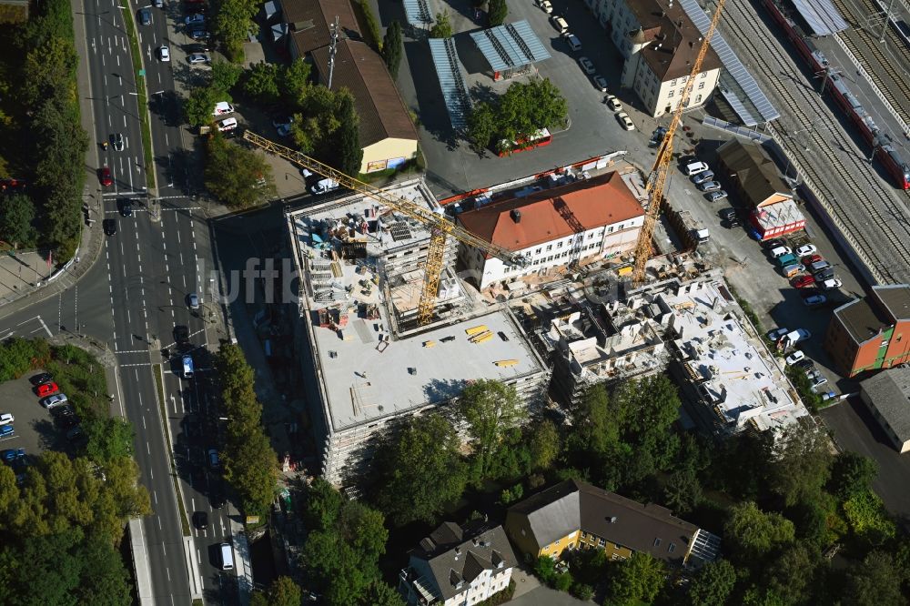 Forchheim von oben - Baustelle zum Neubau der Hotelanlage am Bahnhofsplatz in Forchheim im Bundesland Bayern, Deutschland