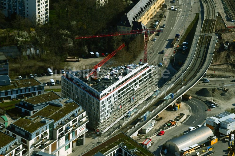 Luftbild Stuttgart - Baustelle zum Neubau der Hotelanlage Budapester Platz Ecke Wolframstraße im Ortsteil Europaviertel in Stuttgart im Bundesland Baden-Württemberg, Deutschland