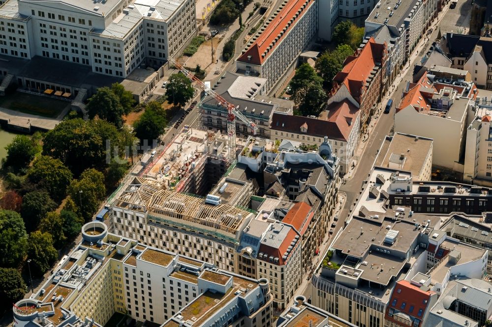 Luftaufnahme Leipzig - Baustelle zum Neubau der Hotelanlage Capri by Fraser Leipzig in Leipzig im Bundesland Sachsen, Deutschland