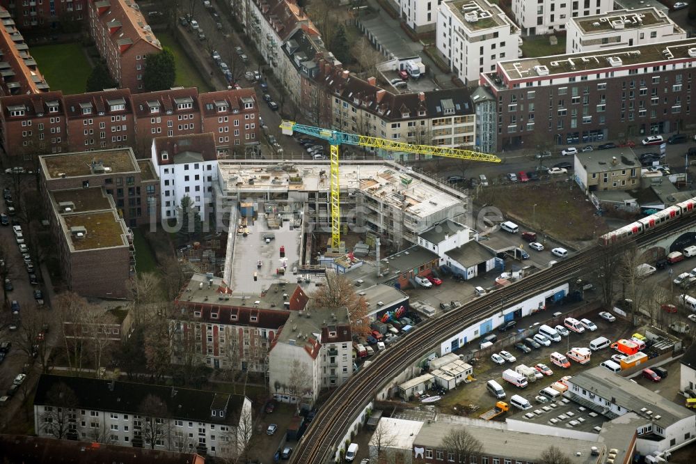 Hamburg von oben - Baustelle zum Neubau der Hotelanlage im Ortsteil Barmbek-Süd in Hamburg, Deutschland