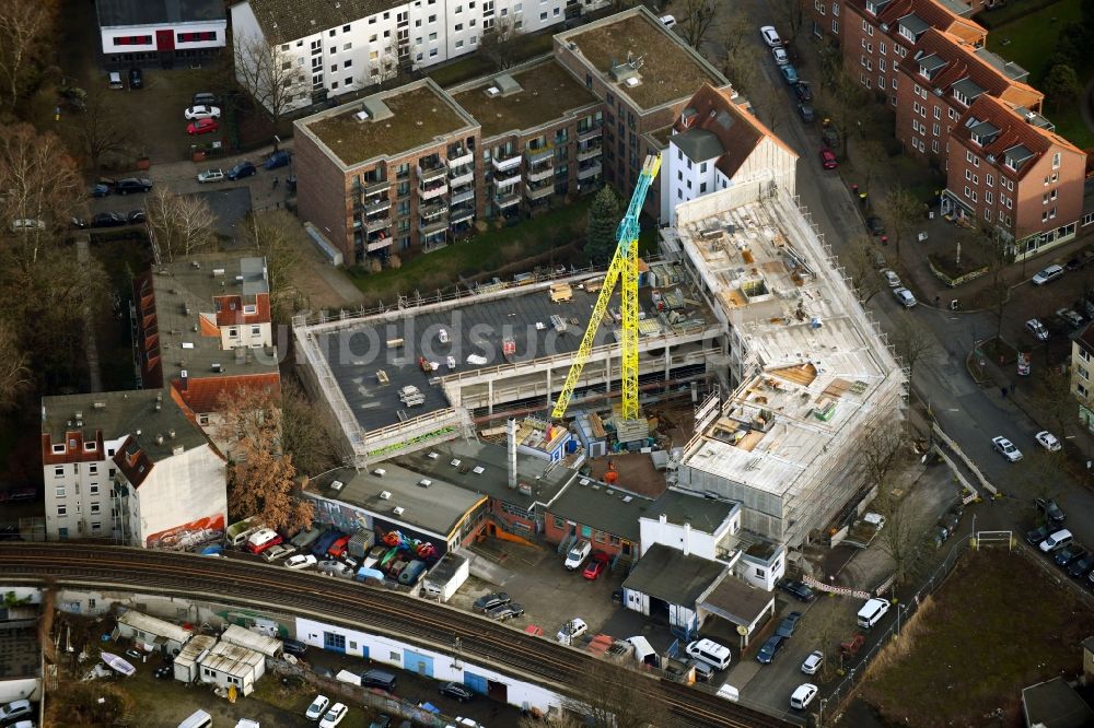 Luftaufnahme Hamburg - Baustelle zum Neubau der Hotelanlage im Ortsteil Barmbek-Süd in Hamburg, Deutschland