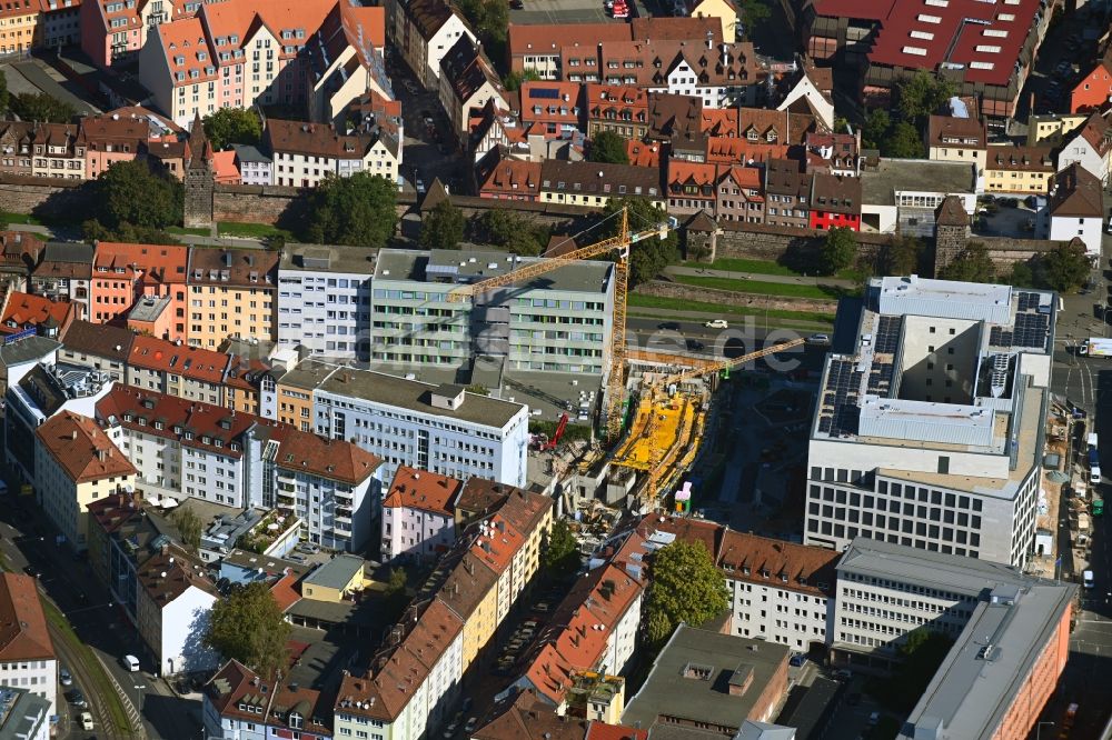 Nürnberg von oben - Baustelle zum Neubau der Hotelanlage im Ortsteil Tafelhof in Nürnberg im Bundesland Bayern, Deutschland