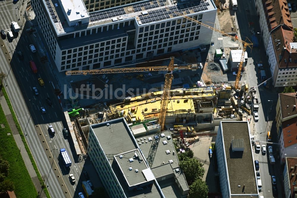 Luftaufnahme Nürnberg - Baustelle zum Neubau der Hotelanlage im Ortsteil Tafelhof in Nürnberg im Bundesland Bayern, Deutschland